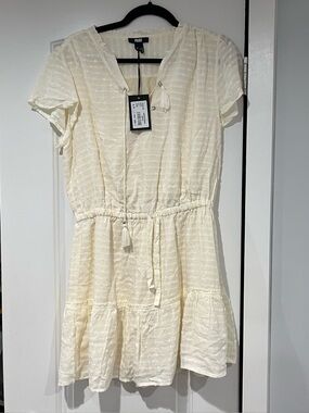 PAIGE Jannah Tie Waist Ruffle White Dress M Beige Tiered Boho Beach